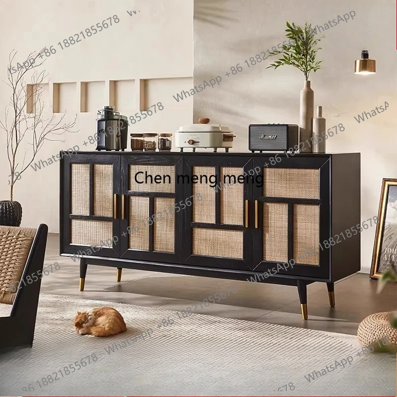 

Nordic style solid wood dining edge rattan entrance cabinet medium and ancient style simple decoration storage cabinet