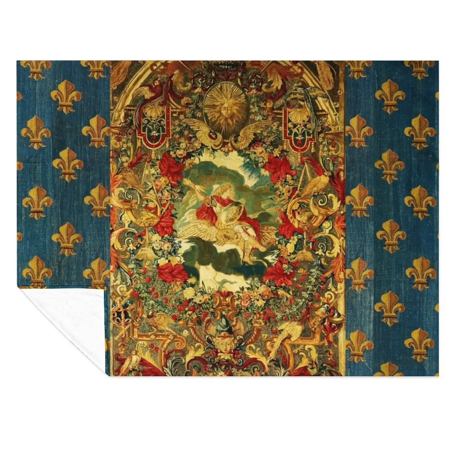 

SEASONS AND ELEMENTS, AIR AND JUPITER, LOUIS XIV French Royal Embroidery Tapestry Throw Blanket Beach Retros Comforter Blankets
