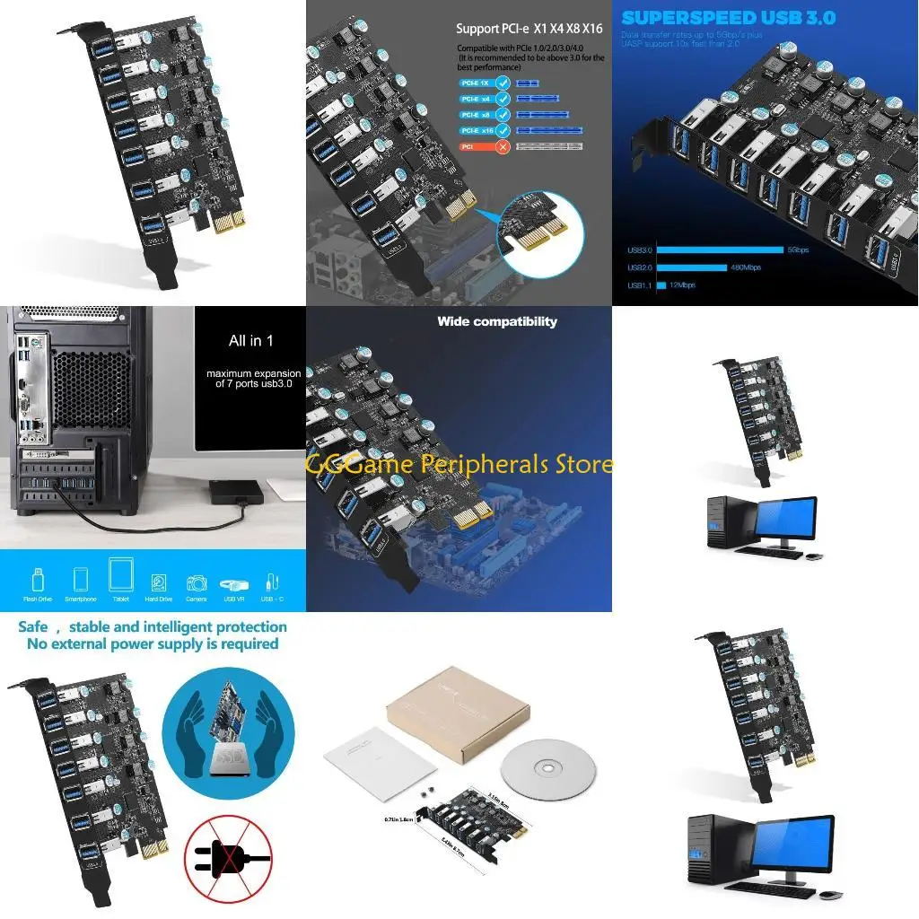 

U55B PCIE Expansion Card, USB3.0 PCI-E Extender Controller PCI-Express Adapter 5Gbps