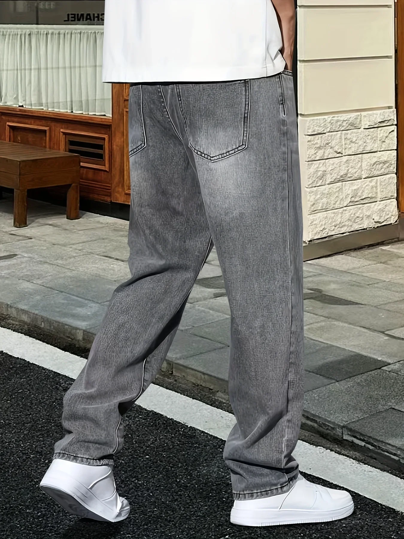 Men's fashion grey jeans casual wear wash jeans, four seasons comfortable, non-stretch fabric, solid color, casual jeans