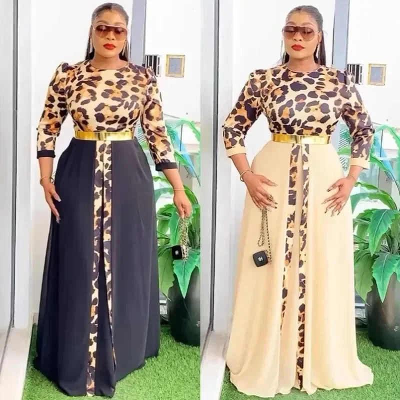 

2025 Elegant African Dresses for Women Spring Autumn Print Dashiki Maxi Dress Ladies Traditional African Clothing Outfits