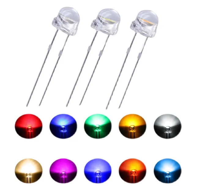 100 قطعة قبعة القش الأبيض الباعثة للضوء السوبر مشرق تسليط الضوء على LED الترا برايت الأزرق الأصفر الأحمر الأخضر LED ديود 5 مللي متر
