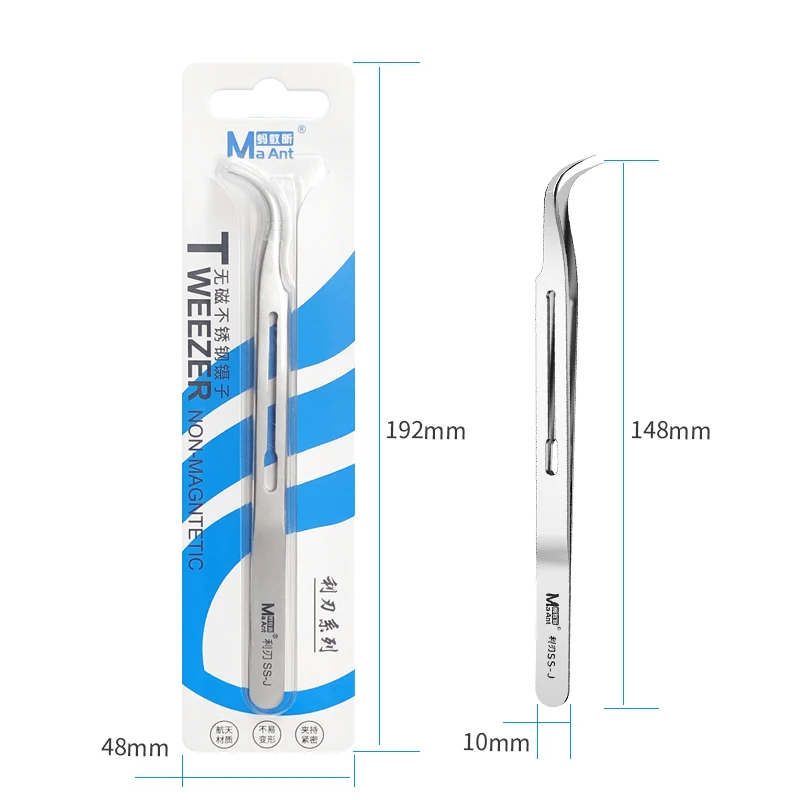 

MaAnt SS-J Bent Tips Tweezers High Precision Non-Magnetic Ultra-Sharp Precision Hand Polish For PCB Board BGA Soldering Tool