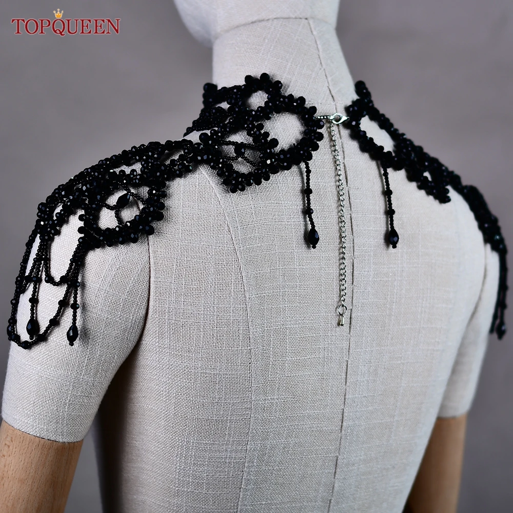 TOPQUEEN-Bolero de boda de cristal negro G09, joyería para cubrir el hombro, estolas de boda, envolturas, chaqueta elegante para mujer, bricolaje