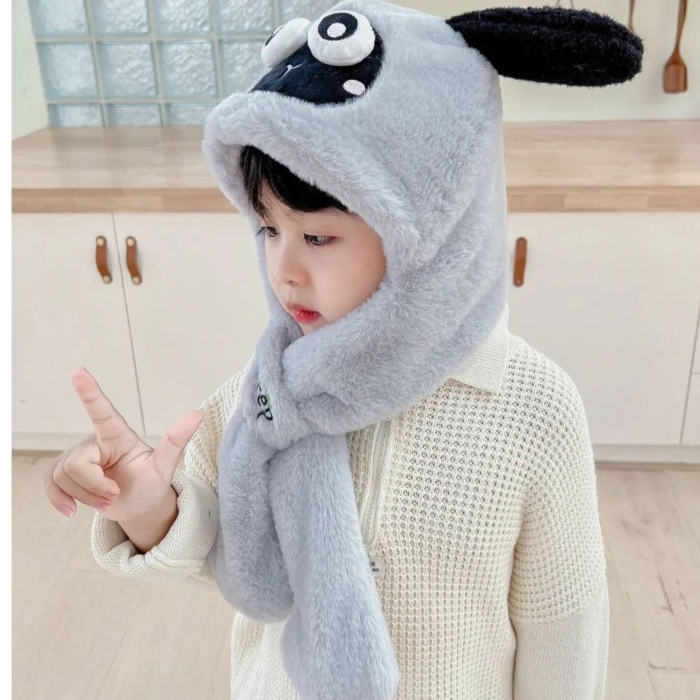 Warm Scarf Integrated Hat Solid Color Large Head Circumference Scarf Scarf Set Splicing Warm White Thickened Plush Hooded Scarf