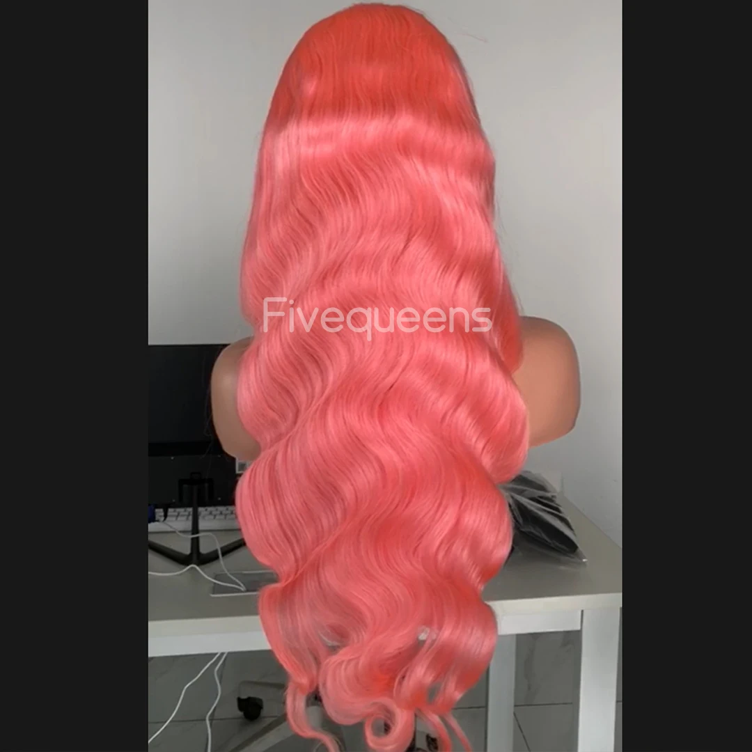 30 36 cali 13x4 Różowy Body Wave Koronkowe peruki z ludzkich włosów Czerwony kolor Koronkowa peruka na przód Burgundowe brazylijskie peruki z włosów dla kobiet