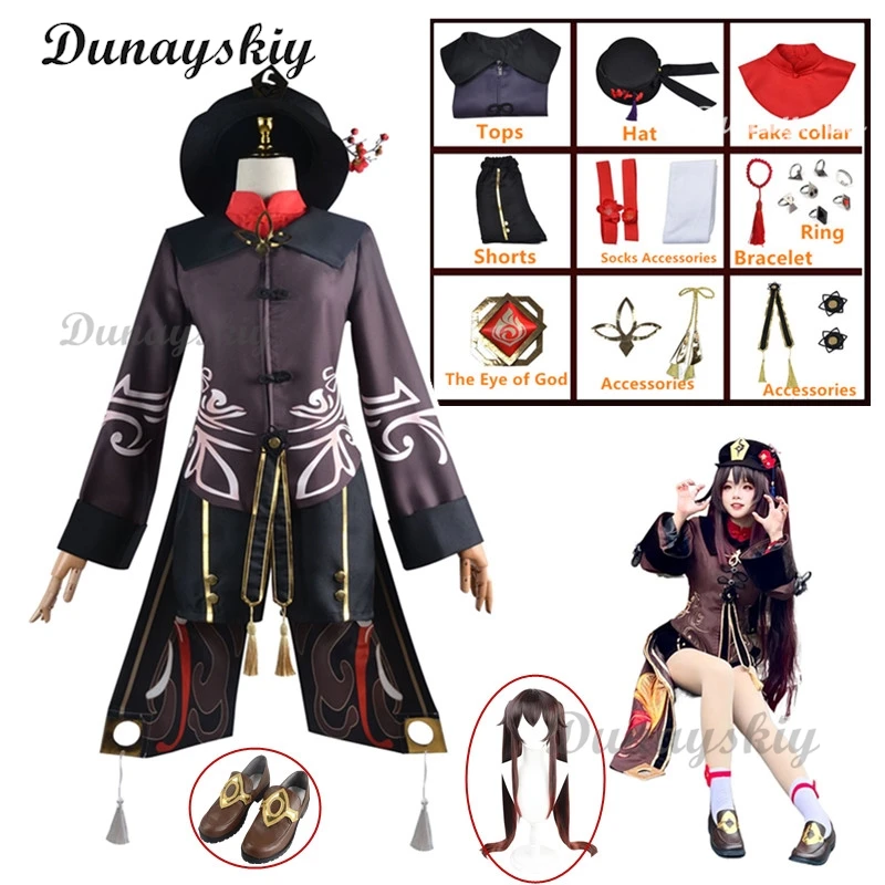

Game Genshin Impact Hutao Cosplay Costume Uniform Wig Cosplay Anime Game Hu Tao Chinese Style Halloween Costumes For Women