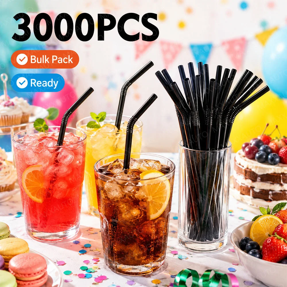Pailles à boire biodégradables réutilisables, colorées et noires, flexibles, fournitures pour fêtes de mariage, cuisine, 100-3000 pièces