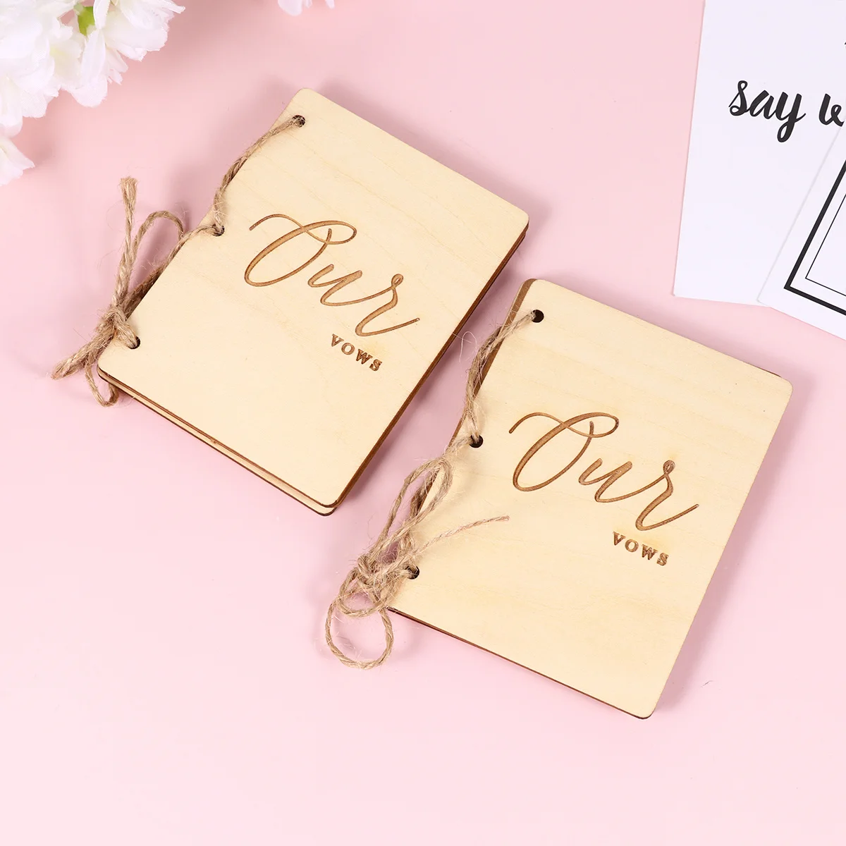 

1Pair Wedding Vow Books Wooden Cover Custom Vows Words Sturdy Recycled Material Perfect Keepsake for Bridal Couple Home Use