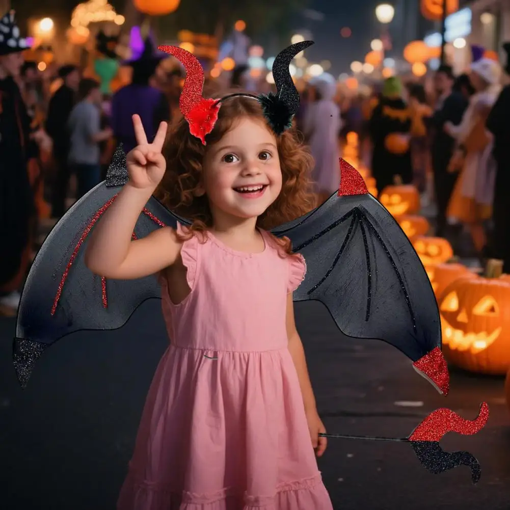 

3Pcs/Set Devil Wings Hair Hoop Set Trident Fork Demon Role Play Headband Set Halloween Costume Accessories