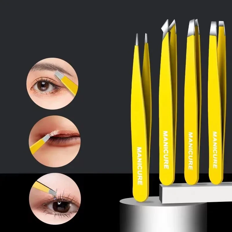 

4pcs Stainless Steel Tweezers Kit Eyebrow Eyelash Tweezers with Storage Bag Hair Removal Tweezers for Beauty Salon&Home Use