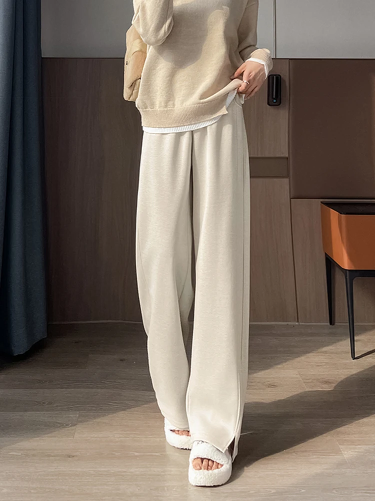 

Женские повседневные брюки с высокой талией, широкими штанинами и твидовой подкладкой, прямые брюки для весны, лета и осени, модный корейский стиль