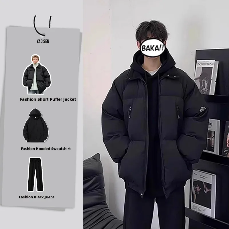 

Cool Men's Bla American Workwear down Cotton Jaet Set ort Bread Sle Winter High Faion Outerwear Polyester Fiber