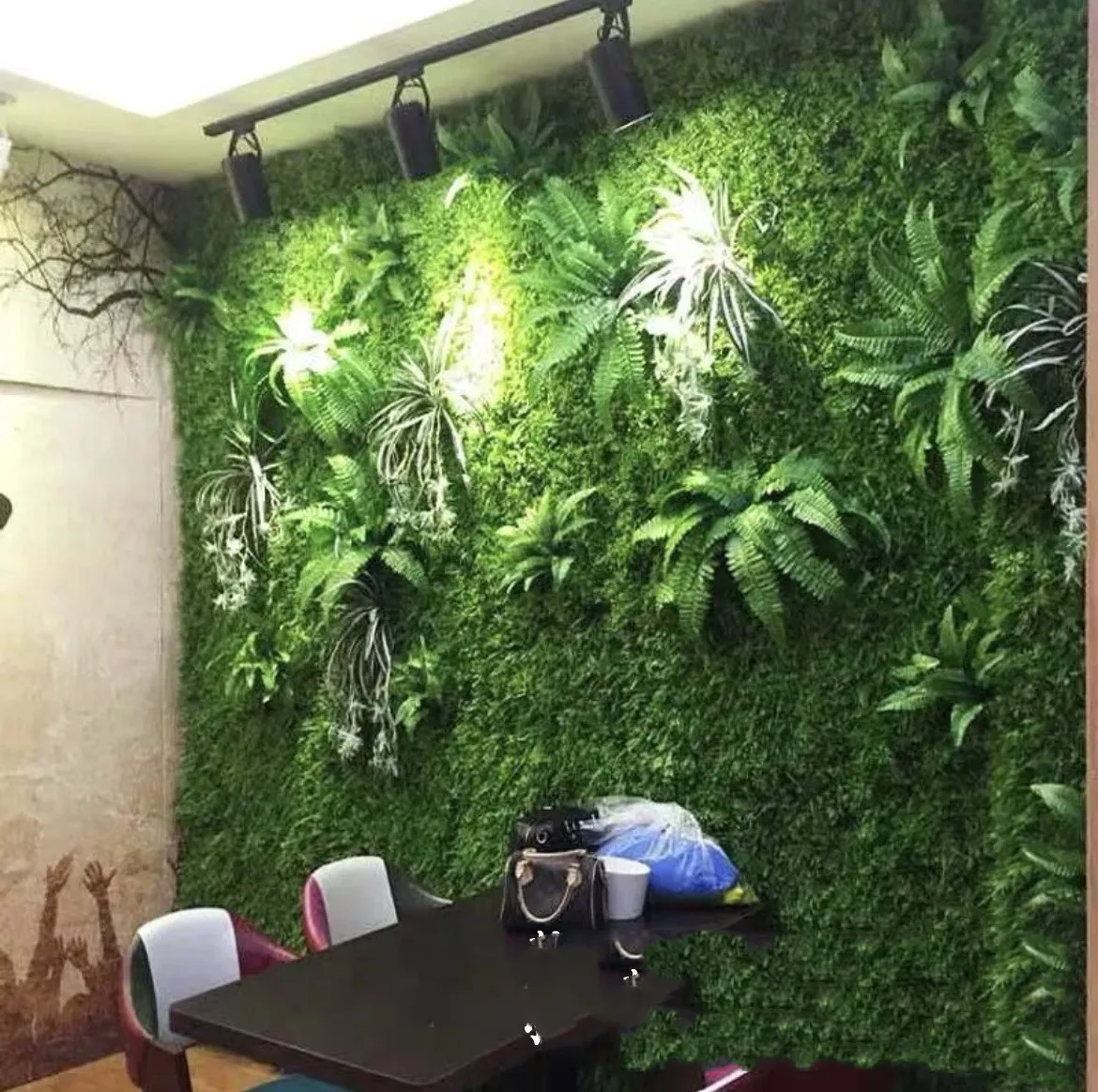 Fire Retardant Simulation plant wall Artificial Green Grass Carpet Wall Plant for Shop Office Mall Home Decor Eco-friendly