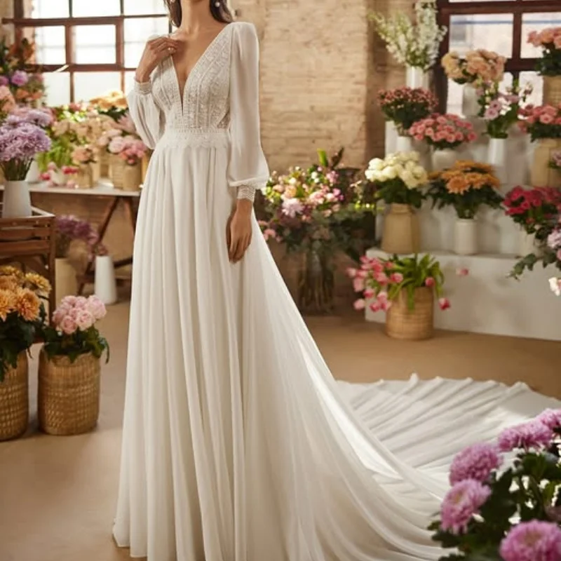 فساتين زفاف بيضاء مشد الدانتيل خارج الكتف فساتين الزفاف ألف خط تنورة عارية الذراعين ذيل طويل متعدد الطبقات صنع ﻿ تخصيص