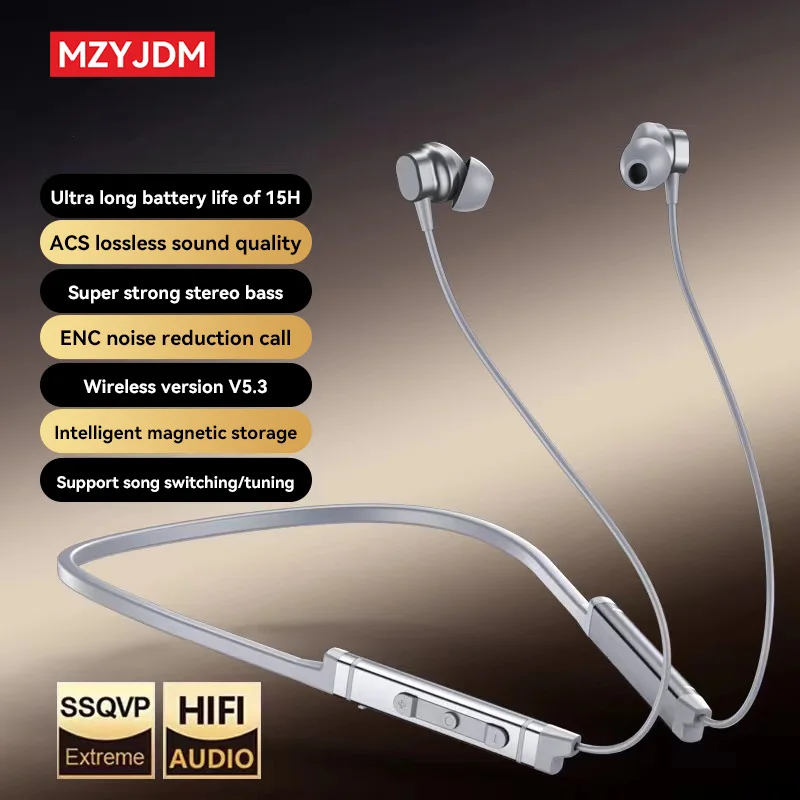 

Спортивные наушники с шейным ремешком, беспроводные Bluetooth5.3, Hi-Fi стерео наушники-вкладыши, игровая гарнитура ENC с шумоподавлением, наушники с микрофоном