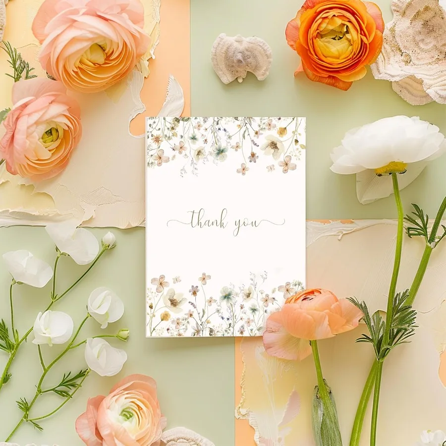 مجموعة بطاقات شكر زهرية مع مغلفات 20 عبوة من بطاقات شكر مقاس 4 × 6 مجموعة كبيرة مثالية لجميع المناسبات وما إلى ذلك. استحمام الطفل الزفاف ثنائية #6