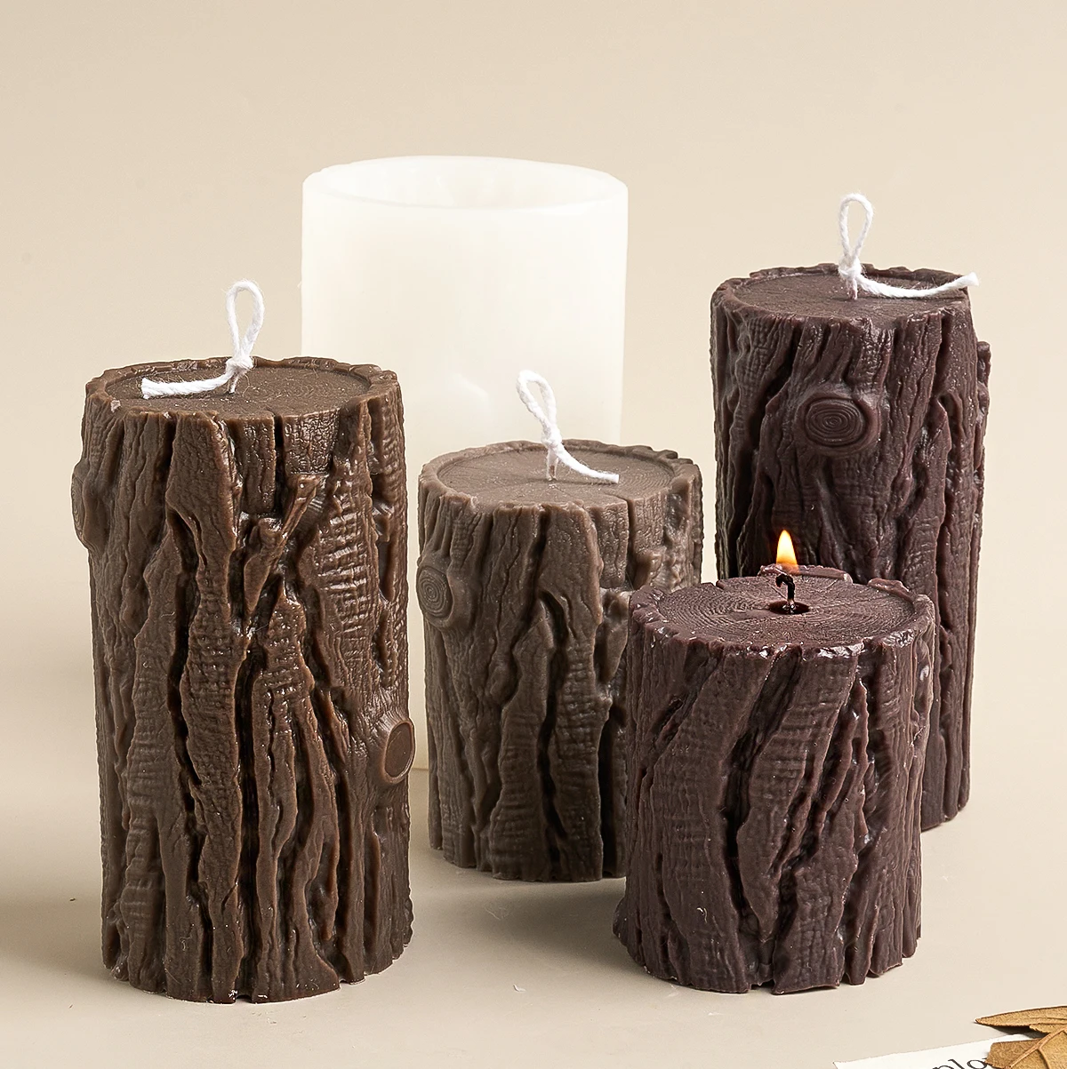 Artificial Bark Candle Silicone Mold DIY Cylindrical Tree Pattern Irregular Aromatic Candle Soap Mold 3D Handicraft Ornaments