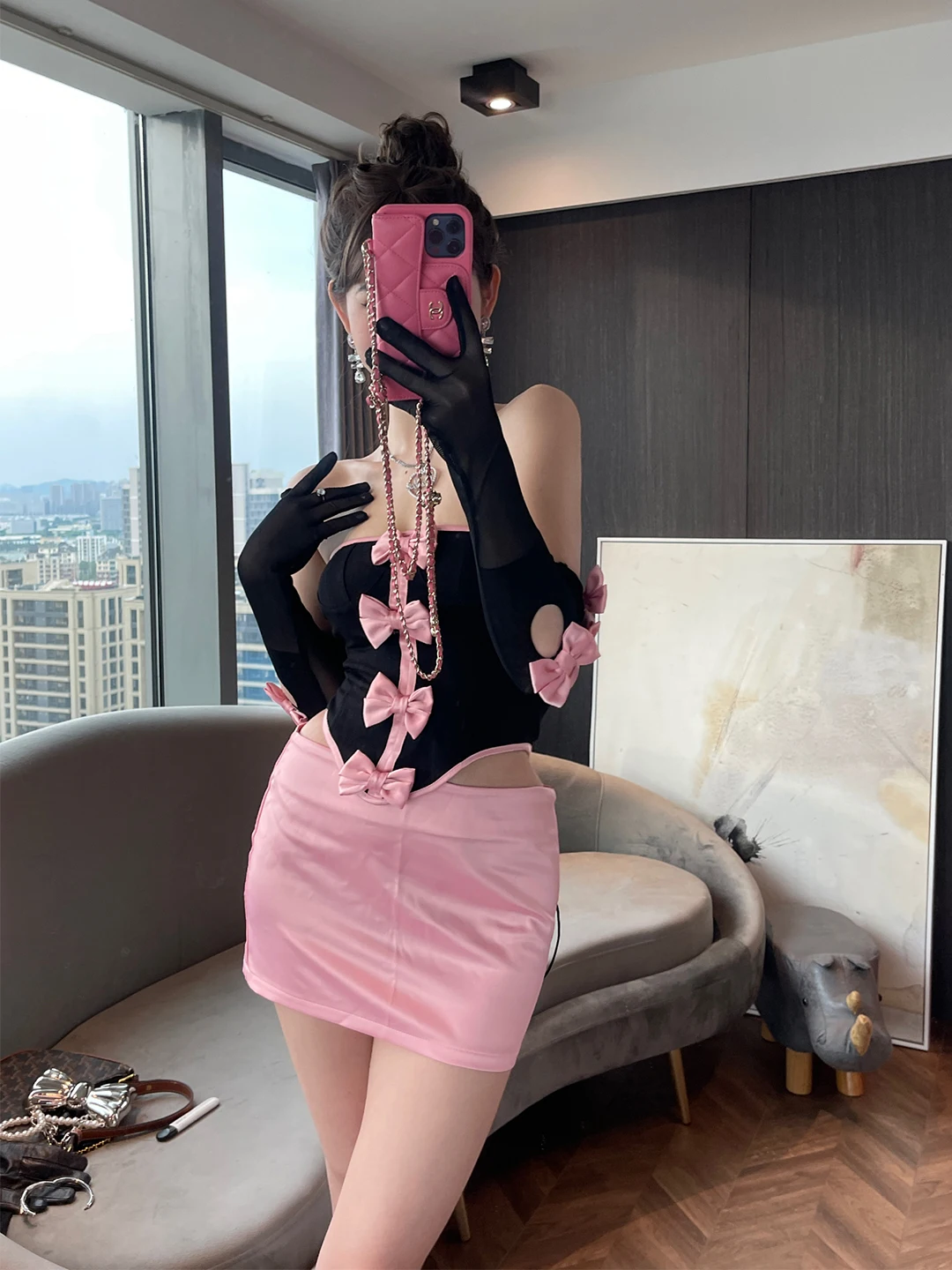 

Летний комплект ChiclyNana, сексуальное чистое желание, высококачественная молодежная красивая юбка, комплект из двух предметов, модная смесь полиэстера