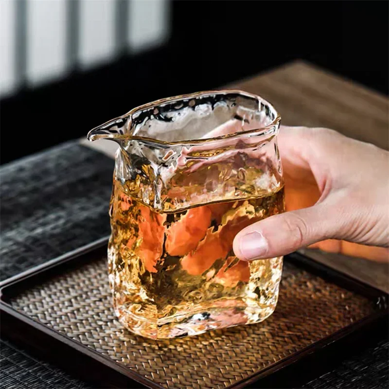 200ml Handmade Square Hammer Pattern Glass Tea Pitcher Fair Mug Heat-resistant Tea-separating Chahai Justice Cup Tea Set