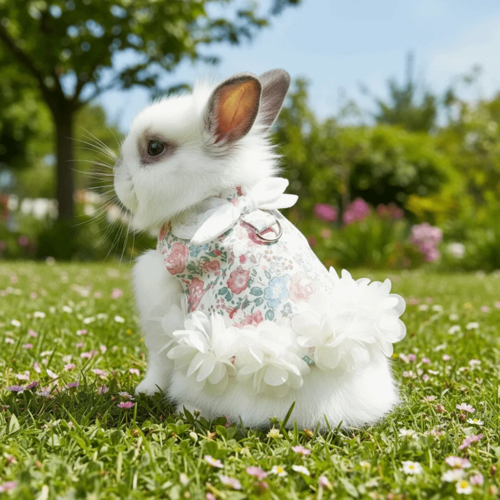 Adorable Decor Adjustable Rabbit Outdoor Harness Breathable Plaid Rabbit Sleeveless Dress Comfortable Bunny Costume Adventure