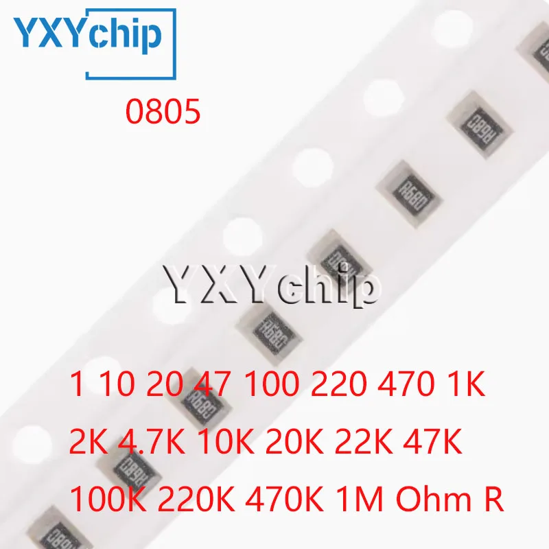 Chip de resistencia precisa, 2012, 0.1%, 25ppm, 0805, 1, 10, 20, 47, 100, 220, 470, 1k, 2k, 4,7 k, 10k, 20k, 22k, 47k, 100k, 220k, 1m Ohm R, 50 unidades por lote