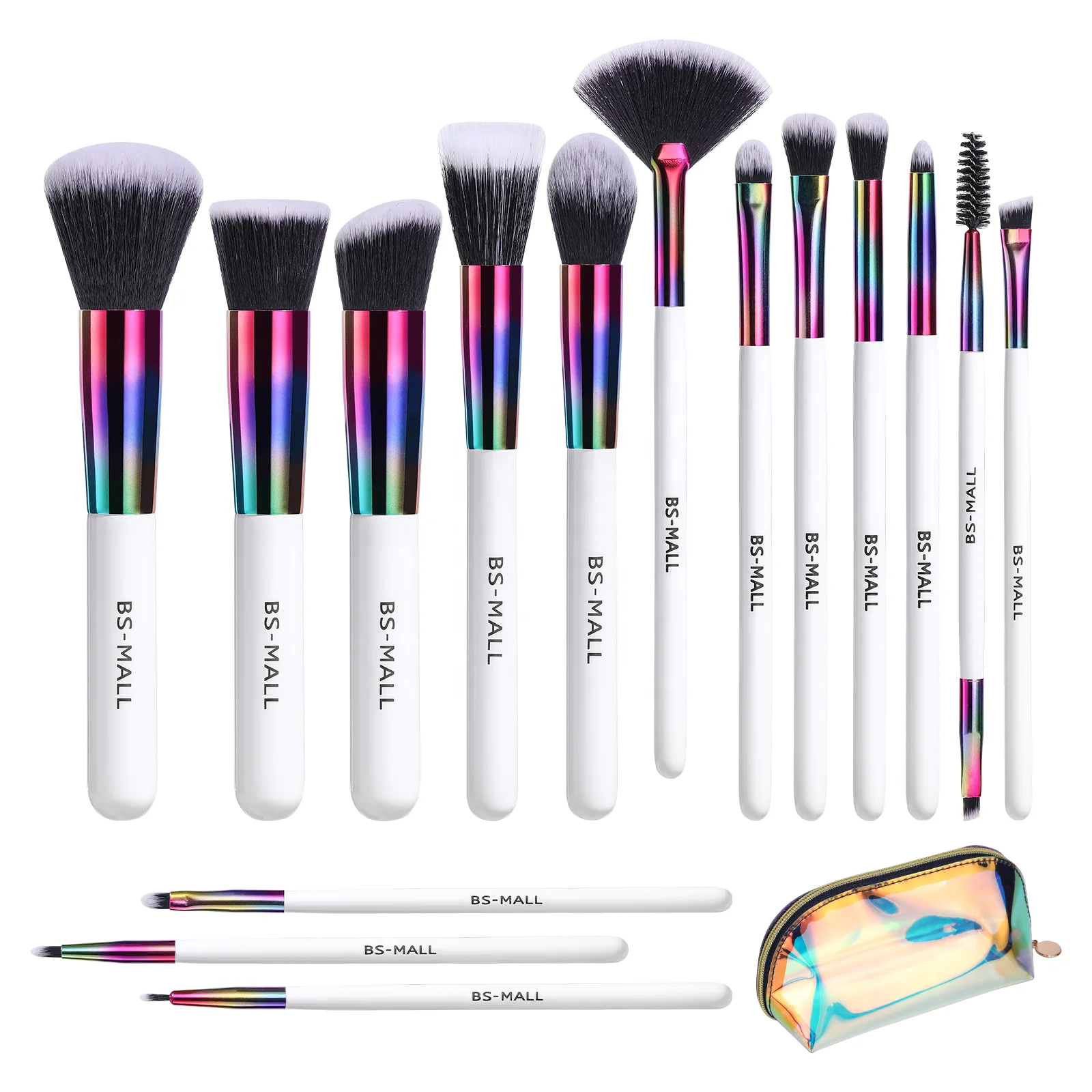 

# Лидер продаж BS-MALL модный дизайн градиентный набор кистей для макияжа 15 шт. красочные косметические кисти для макияжа лица с прозрачной косметичкой