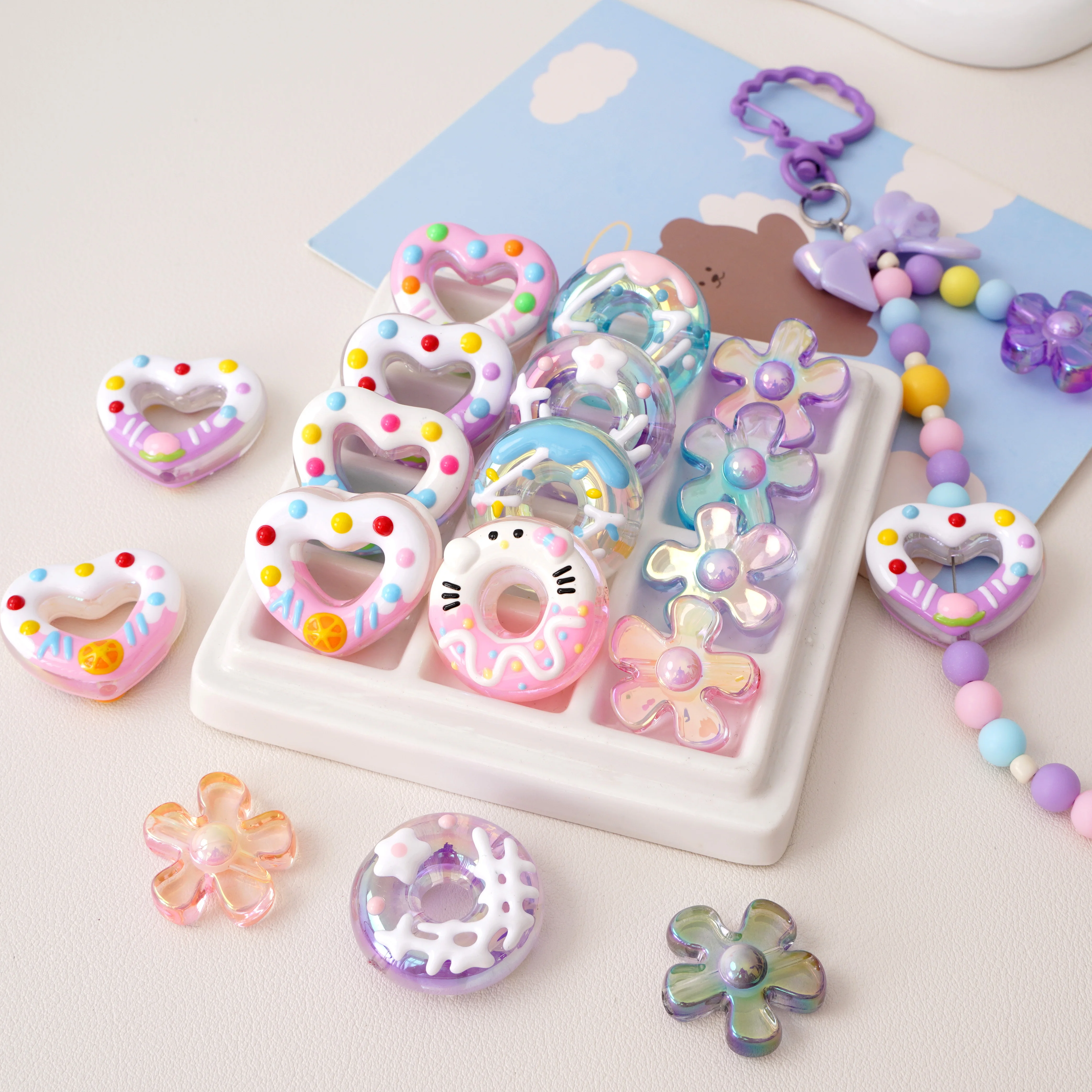 

2025 New Simulation 1pcs Love Doughnut Acrylic Bead Pen Bead Resin Cream Glue DIY Jewelry Pendant