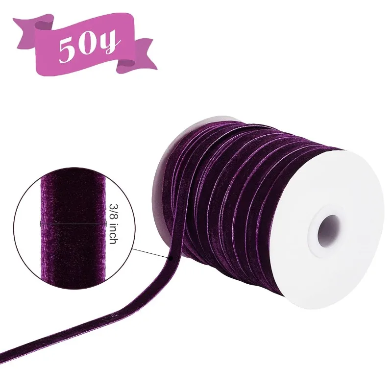 1Roll 50 Yards Purple Single Face Velvet Ribbon for Christmas Wedding Wrapping Crafts Decoration Favors