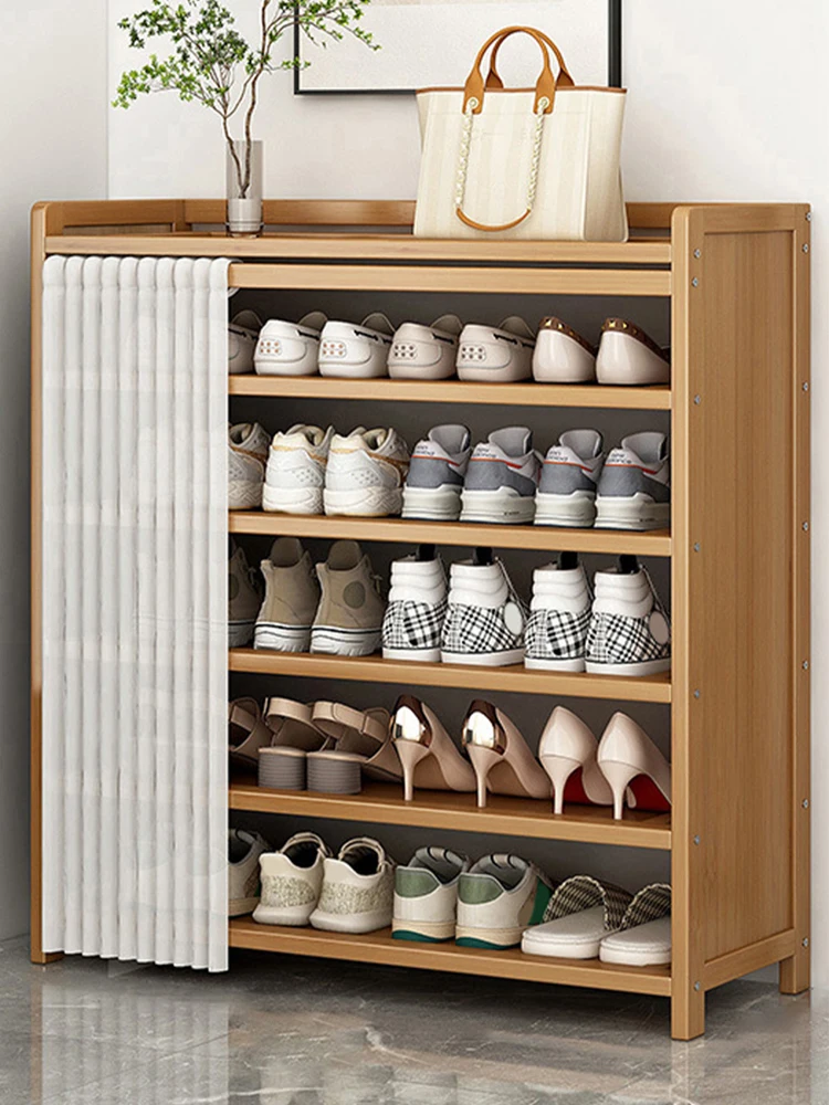 

6-Tier Simple Shoes Cabinet Shoes Racks Organizer with White Gauze Curtain Dustproof Racks Multilayer Shoe Shelves