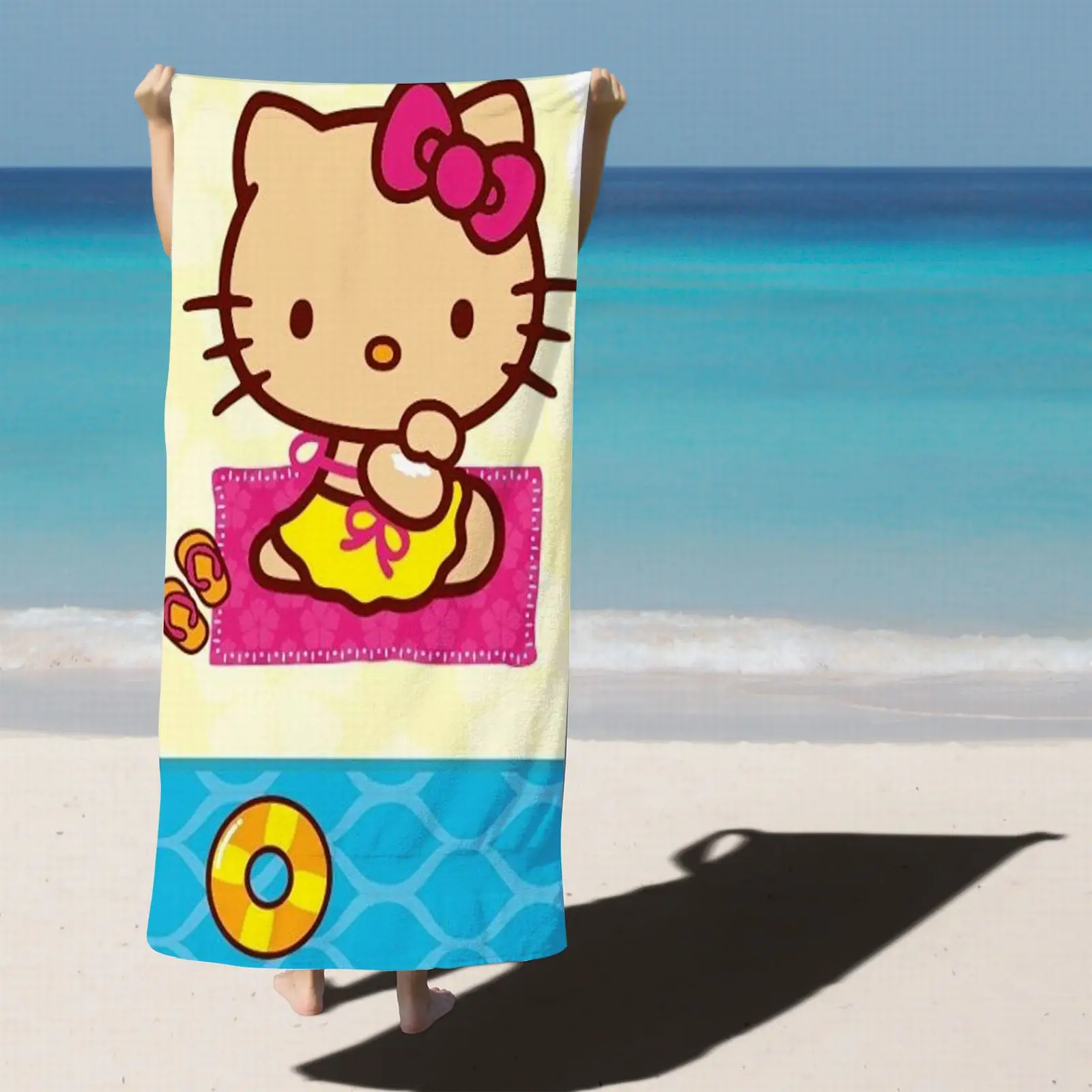 Hello Kitty Cartoon Beach Towel, Cute Kawaii Room Decor, Bath Hand Towels, Bathroom, Sanrio, Home Shower Gifts for Kids