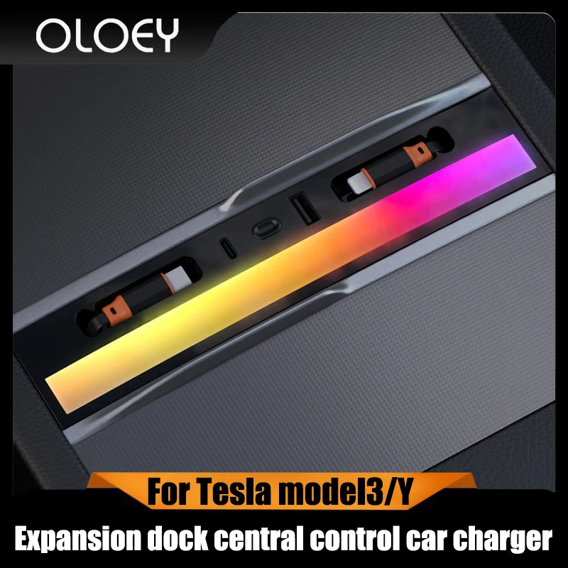

For Tesla model3/Y expansion dock central control car charger with a variety of streamer atmosphere lights fast charging.