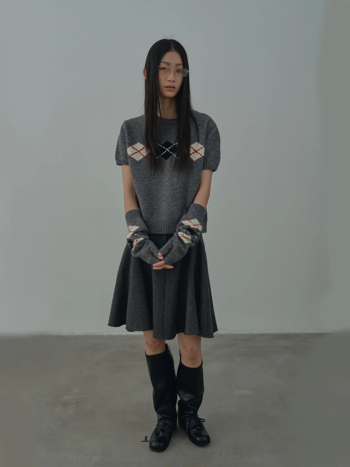 

Rebornique Korean Sle ey Diamond Pattern Knitted ort Sve Sweater Vintage Lazy Sle Detachable Sve Caps Set for W...