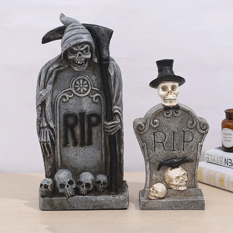 Halloween Resin Lights Skull Ghost Head Tombstone Ghost Festival Bar Haunted House Decoration Scene Arrangement Props