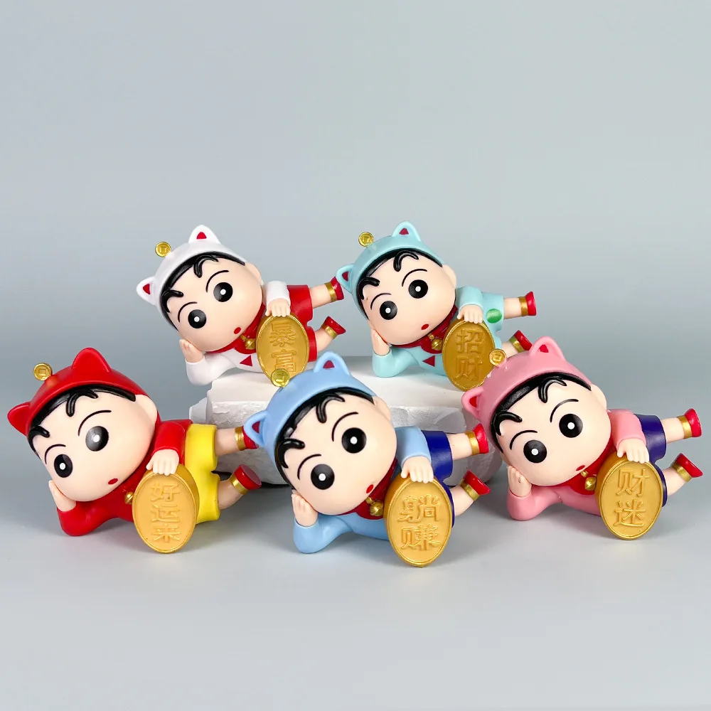 

5 Types/set NEW Crayon Shin-chan Figure Nohara Shinnosuke Ornament Cute Cartoon Girl Heart Lying Sideways to Make Money for gift