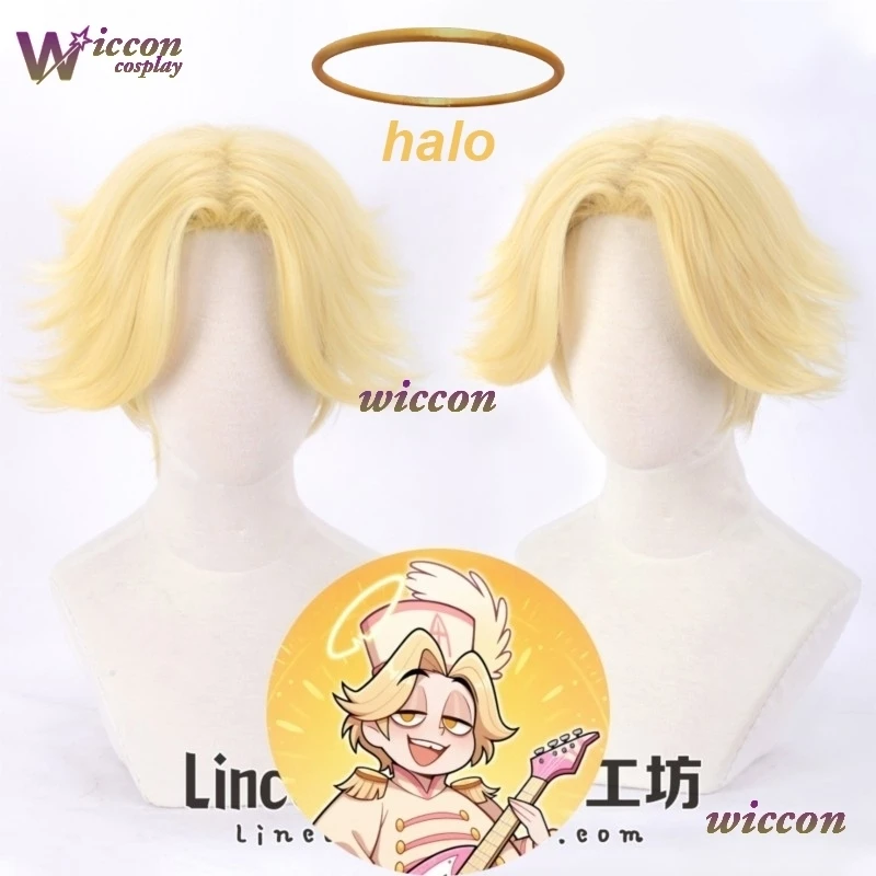 Abel Halo Hazzbin Abel Cosplay peluca amarilla Anime Hotel Abel Halo disfraz para adultos hombres mujeres peluca de juego de rol Halloween Carnaval