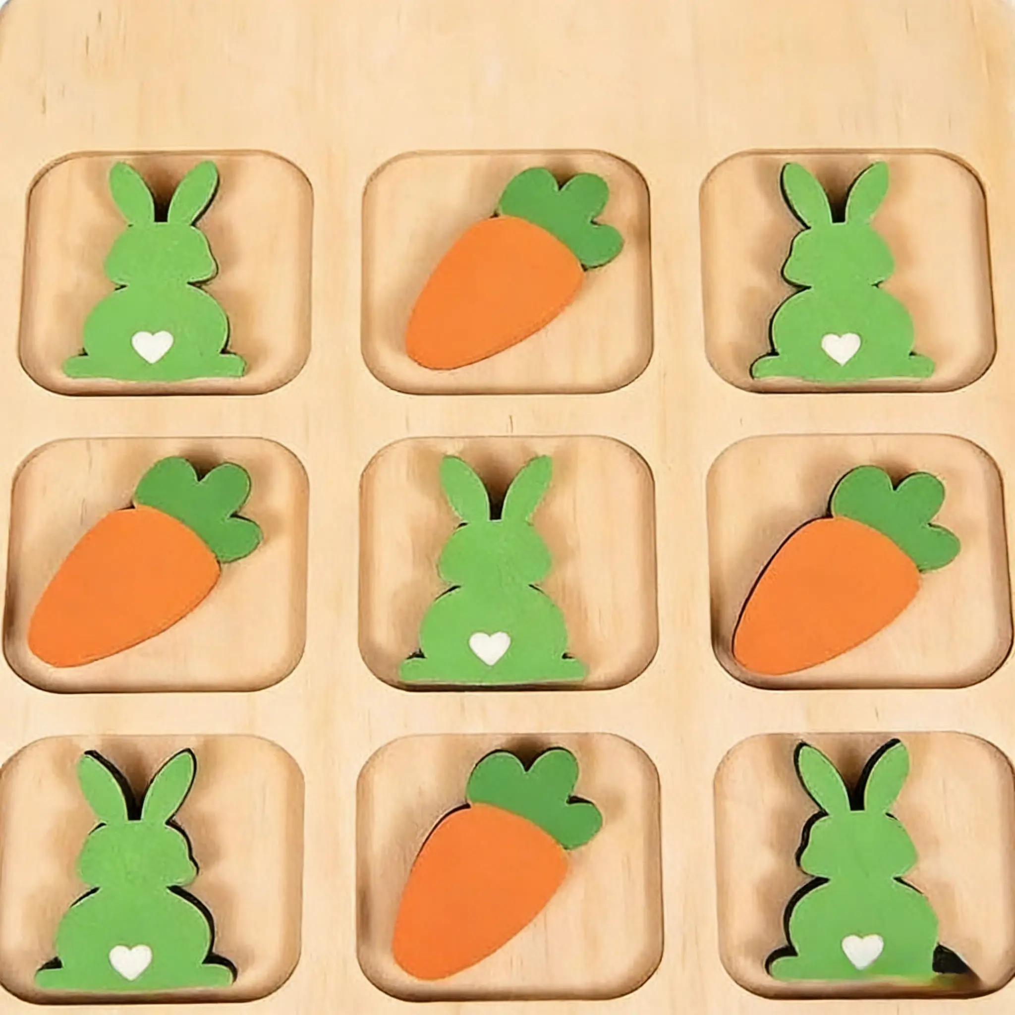 개인 맞춤형 부활절 토끼 틱택토 나무 게임 - 달걀 & 당근 블록 장난감, 어린이 파티 선물, 어린이를 위한 휴일 선물