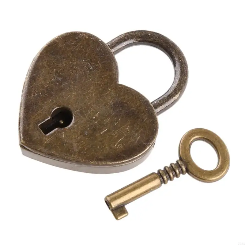 77Ja Mini Retro Alloy Hartvorm Lock Lock Hangslot Small Bagagedoos Lock met toetsen Zink Alloy Suitkleed Locker Hardware Set
