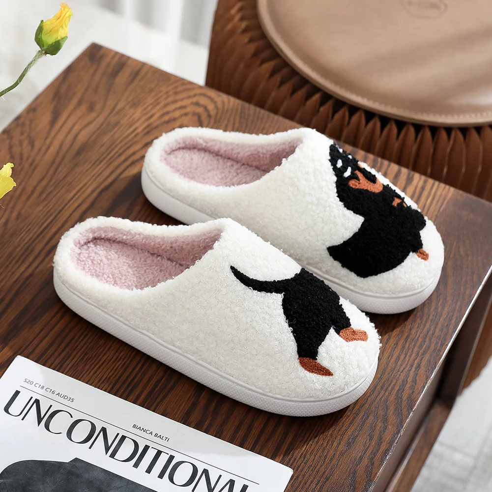 Plush Dachshund Slippers Closed Toe Slippers Anti Slip Warm Slip-on House Shoes Flat Thermal Slippers for Outdoor Indoor Bedroom