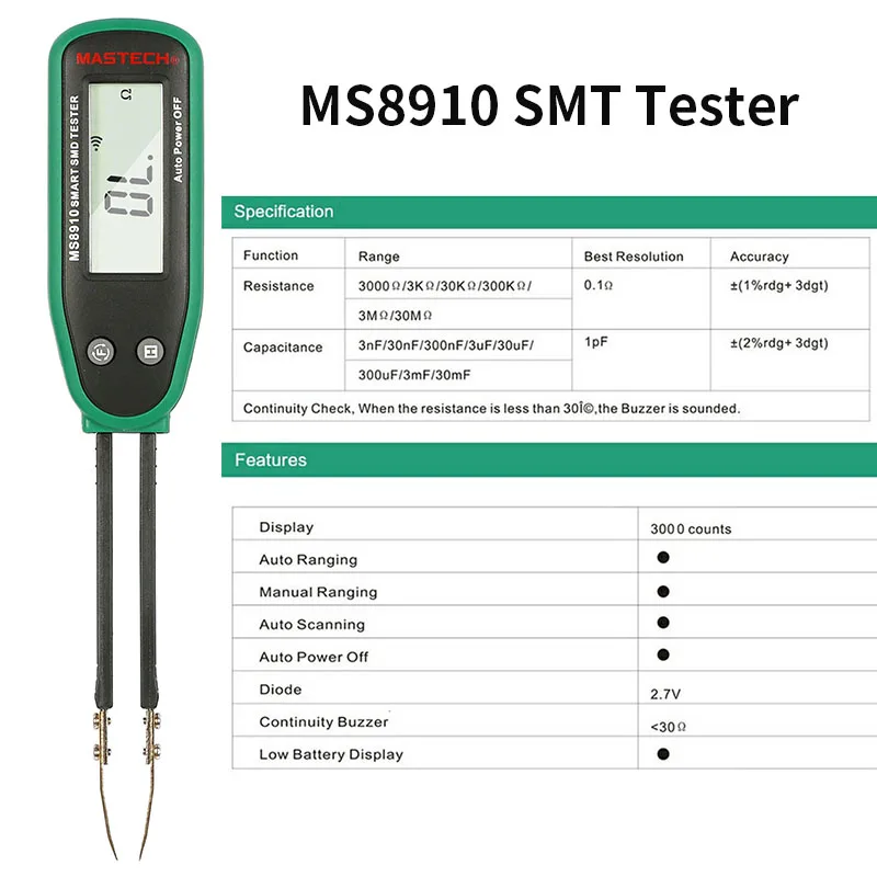 MS8910 Portable High Precision Pointer Smart Digital SMD Auto Recognition Resistance Capacitance Diode Co Check Tools Tester