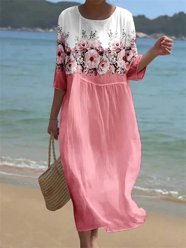 

Spring Summer Women Maxi Dresses Casual Full Sleeve Floral Printed O-neck Woman Bohe Beach Party Long Dress Mujer Vestidos