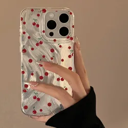 Luxury Laser Silver Cheery Phone Case For Samsung Galaxy S25 S24 Ultra 5G S23 S21 FE S22 Plus A55 A15 A35 A54 A34 A05 A05S Cover