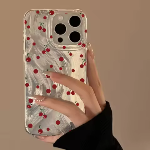 Luxury Laser Silver Cheery Phone Case For Samsung Galaxy S25 S24 Ultra 5G S23 S21 FE S22 Plus A55 A15 A35 A54 A34 A05 A05S Cover