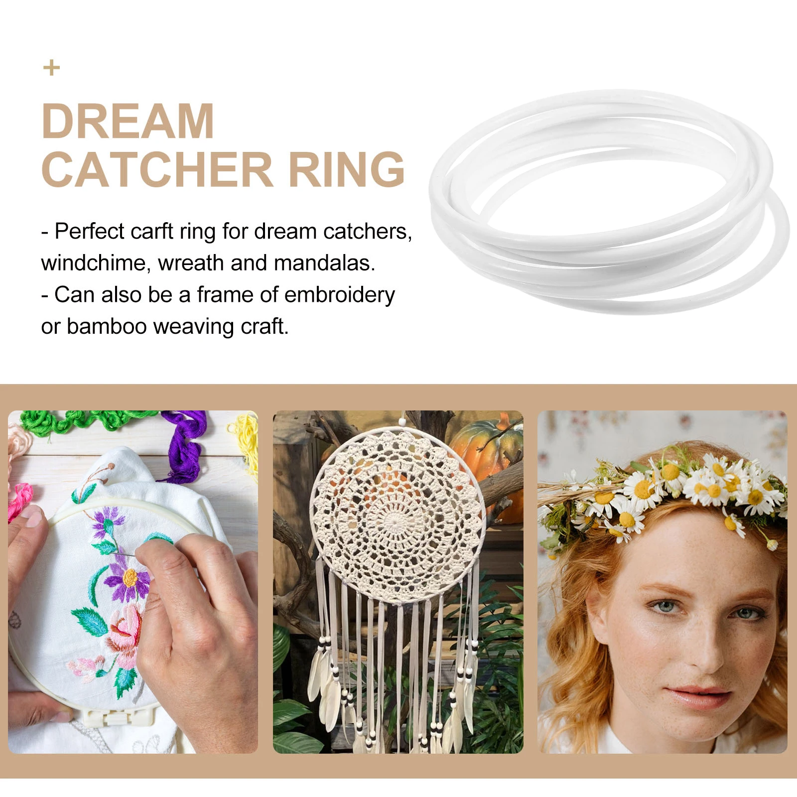 

20pcs Dreamcatcher Kit 13Cm White Plastic Hoop Rings For Diy Wall Hanging Crafts Macrame Circle Fabric Wrapped Frame Curtain