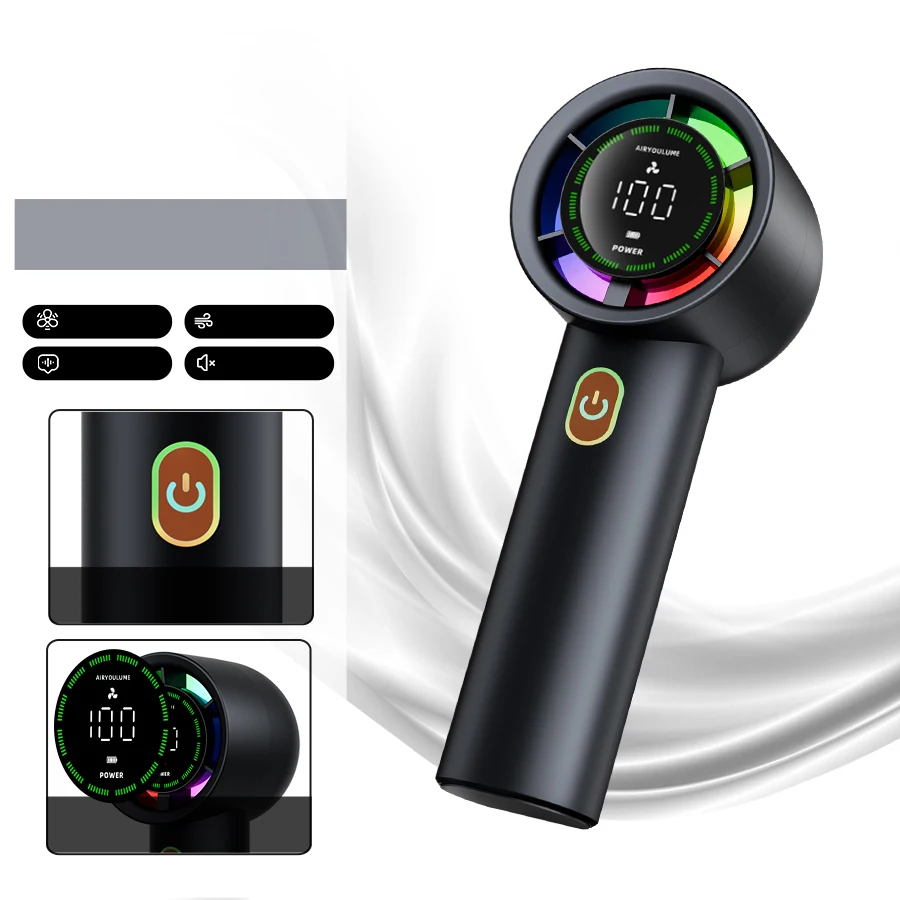 

Ручной вентилятор, 100 уровней, 3000 мАч, аккумулятор, персональный цифровой дисплей, перезаряжаемый через USB, для путешествий, уличного школьного подарка