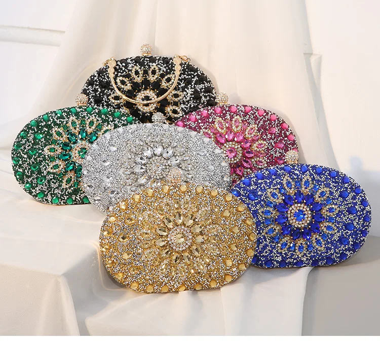 Luxury Rhinestone Dinner Bag New Sunflower Inlaid Diamond Evening Bag Sparkly Banquet Phone Purse Women's Wedding Crystal Clutch