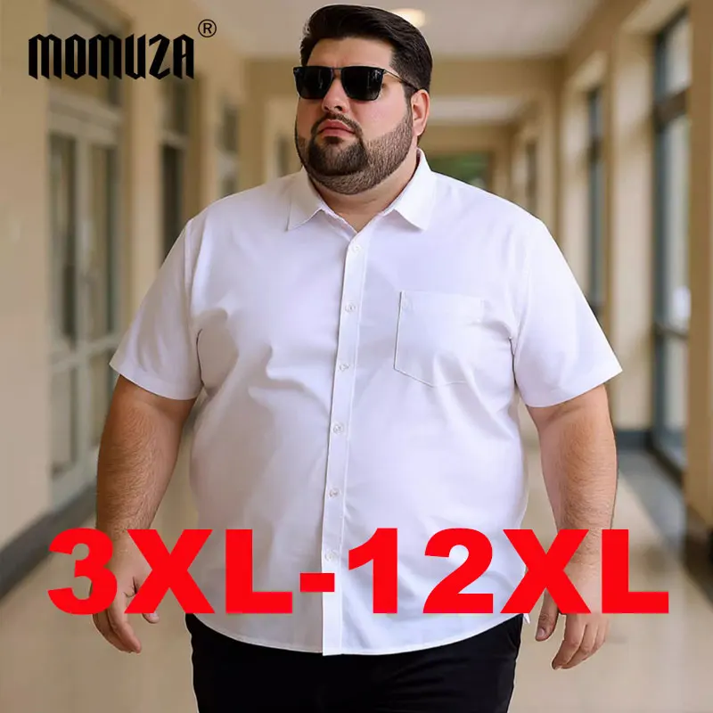 

Мужская свободная рубашка больших размеров с короткими рукавами, модная однотонная деловая повседневная рубашка большого размера 12XL 10XL 175 кг, мужская одежда