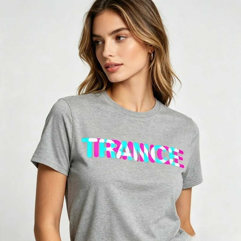 TRANCE Neon Glitch Graphic T-Shirt 100% Cotton EDM Music Print Tee Women Casual Rave Party Festival Daily Short Sleeve Tops