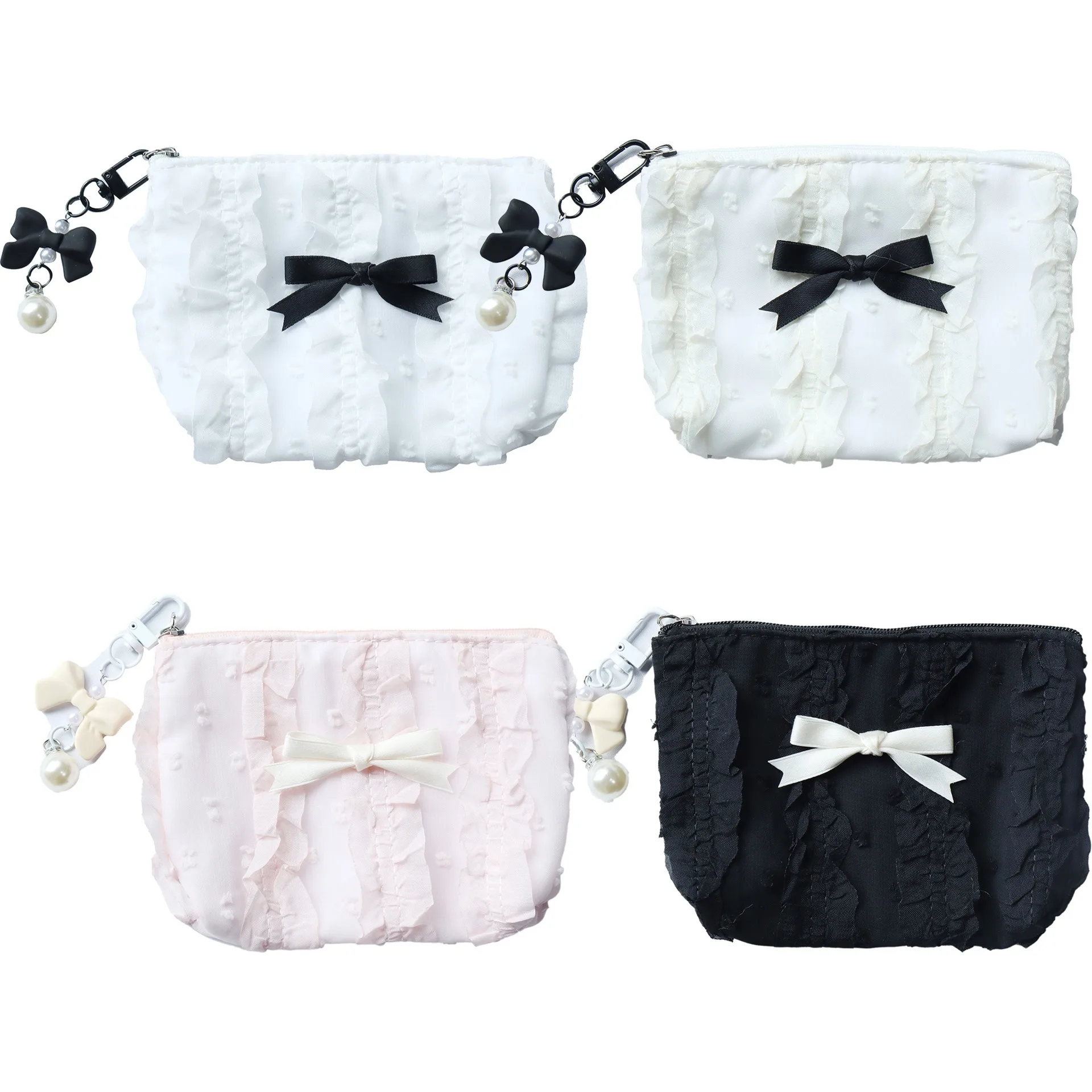 Cute Makeup Bag Makeup Bag New Korean Edition Lace Bow Large Capacity Change Bag Handbag Women's Storage Bag
