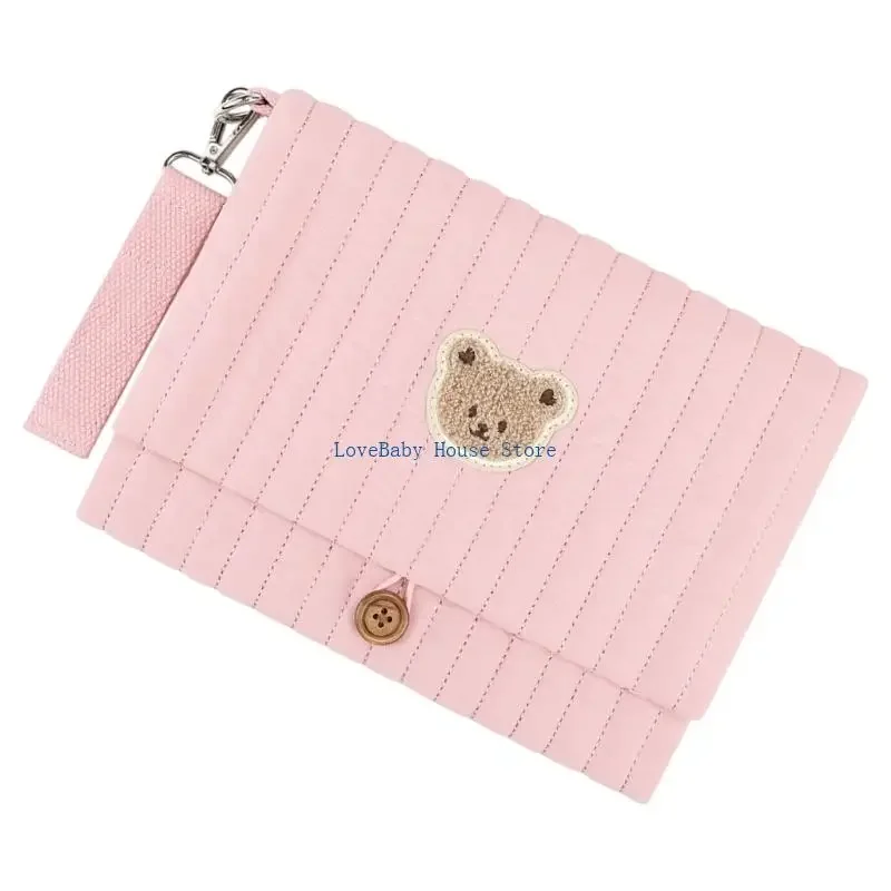 BX0D Bear Embroidery Quilted Baby Essential Hanging Travel Diaper Bag Case